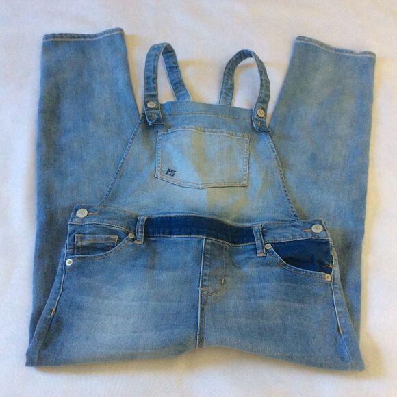 Cat & Jack Girls Size Large (10-12) Blue Jean Denim Overalls Patches Distressed - Picture 1 of 10
